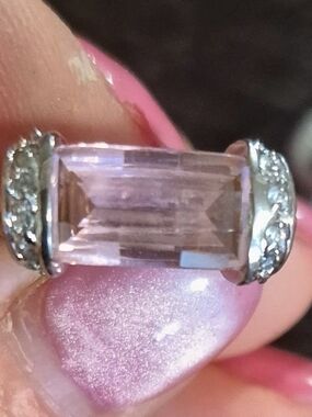 Pink Crystal Sterling-Style Ring with Accent CZs